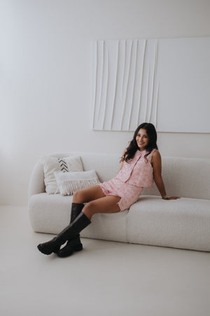 The pink tweed vest