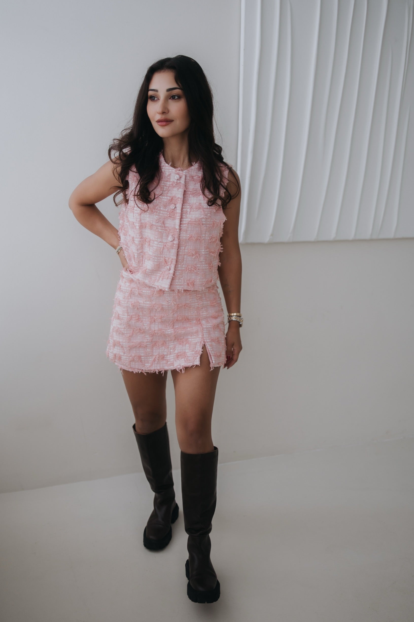 The pink tweed skort